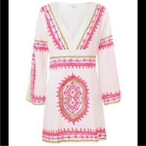 Embroidered Pink and White Swim Coverup